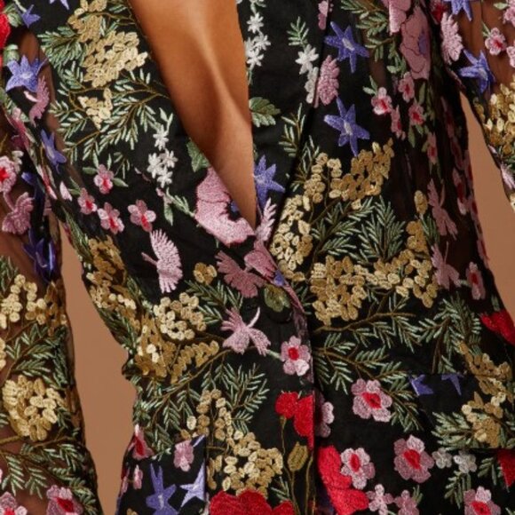 Erin Embroidered Black Floral Blazer and Pants Set